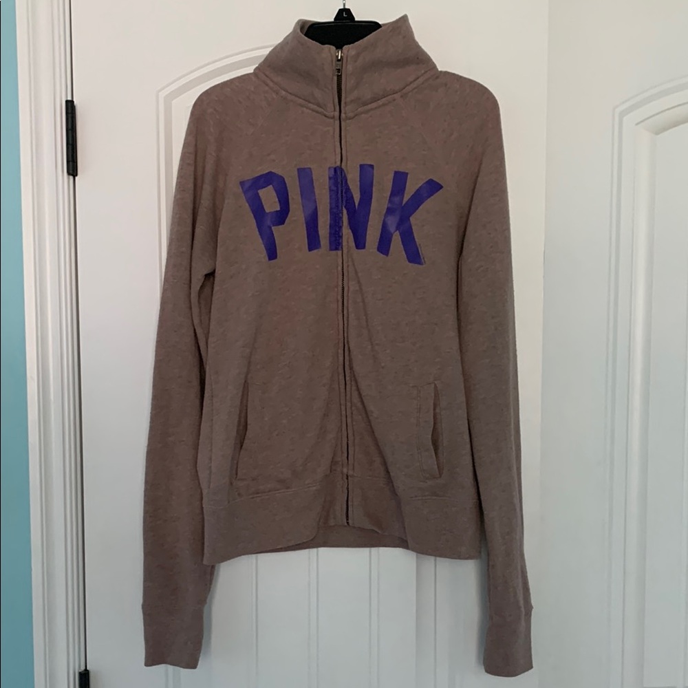 Victoria’s Secret PINK zip collared sweatshirt XS extra small light brown purple